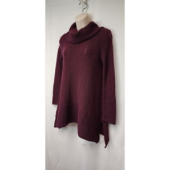 JEANNE PIERRE Women's Cowl Herringbone Tunic Sweater Size Small Color Wine Red - Picture 3 of 5
